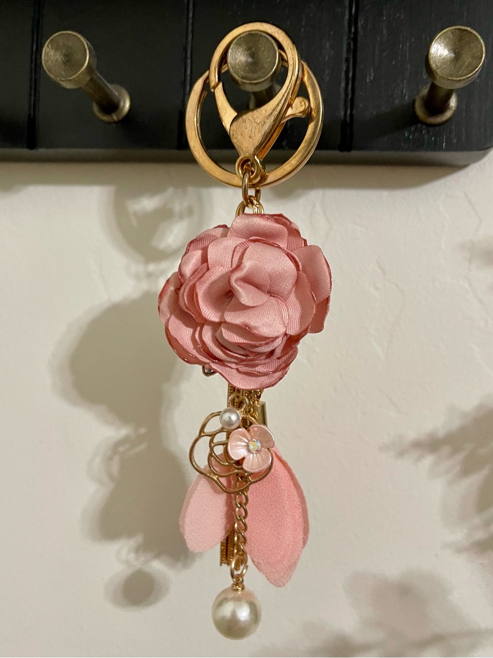 Pretty pink and gold keychain or bag charm